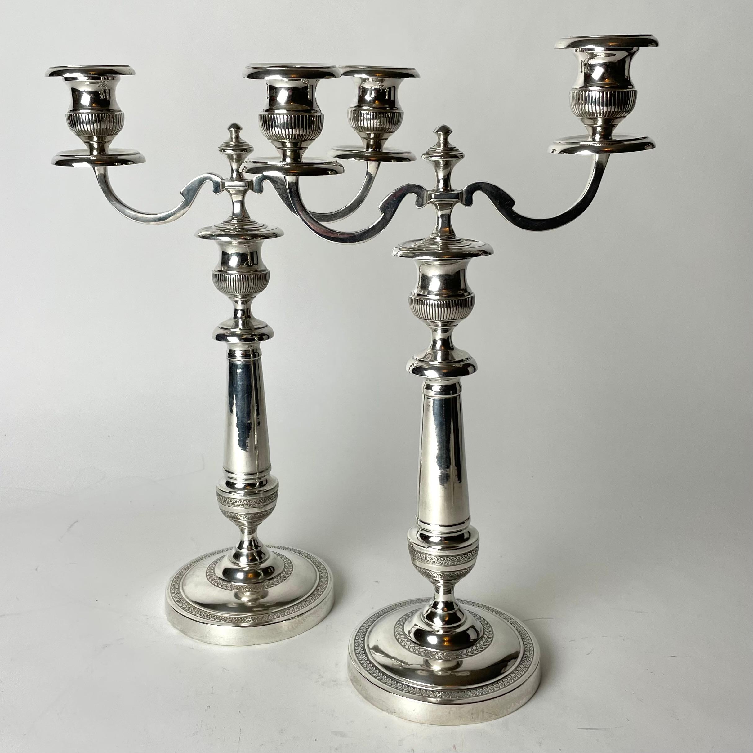 Karl Johan A pair of beautiful silver-plated Candelabras. Swedish Empire from the 1820s For Sale