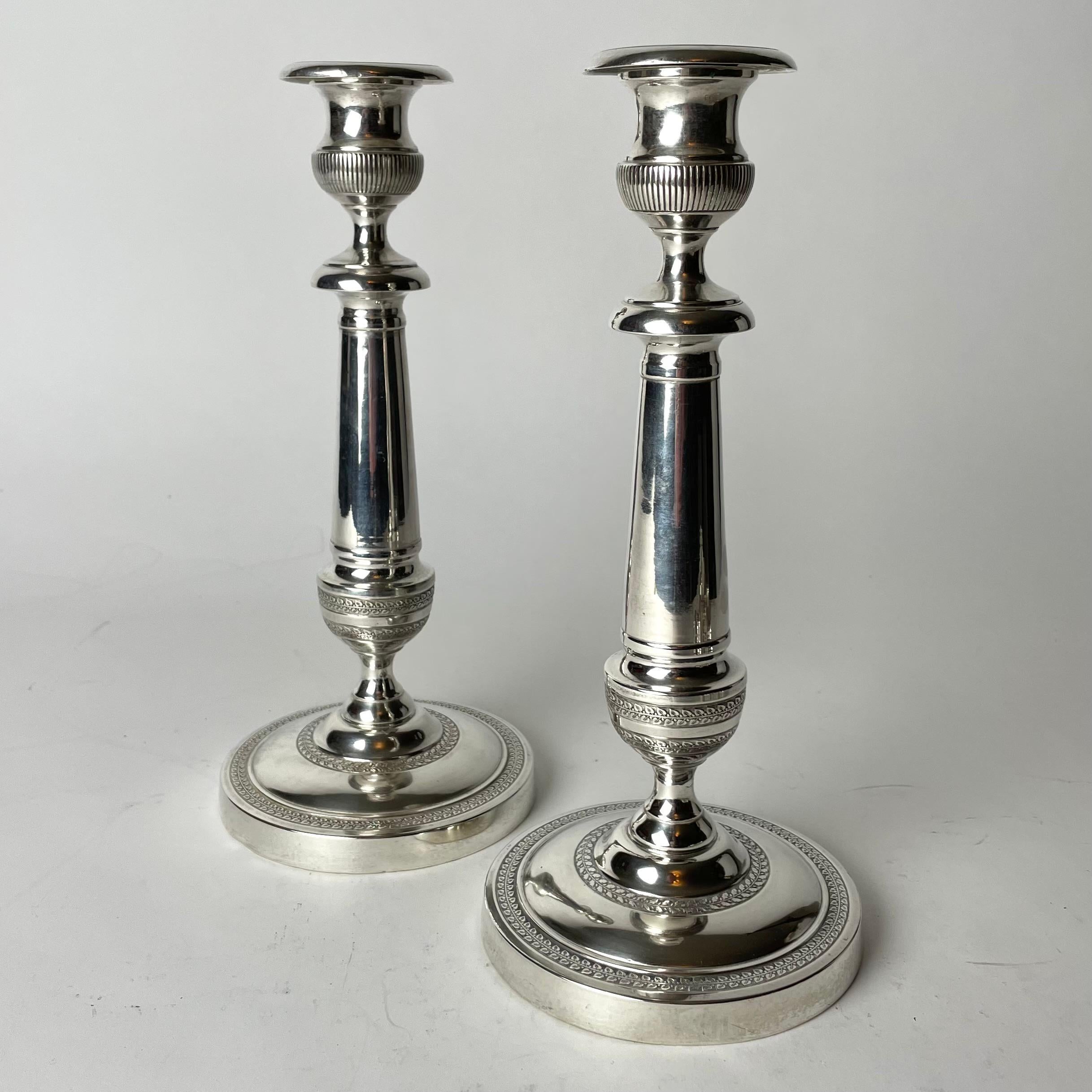 Early 19th Century A pair of beautiful silver-plated Candelabras. Swedish Empire from the 1820s For Sale