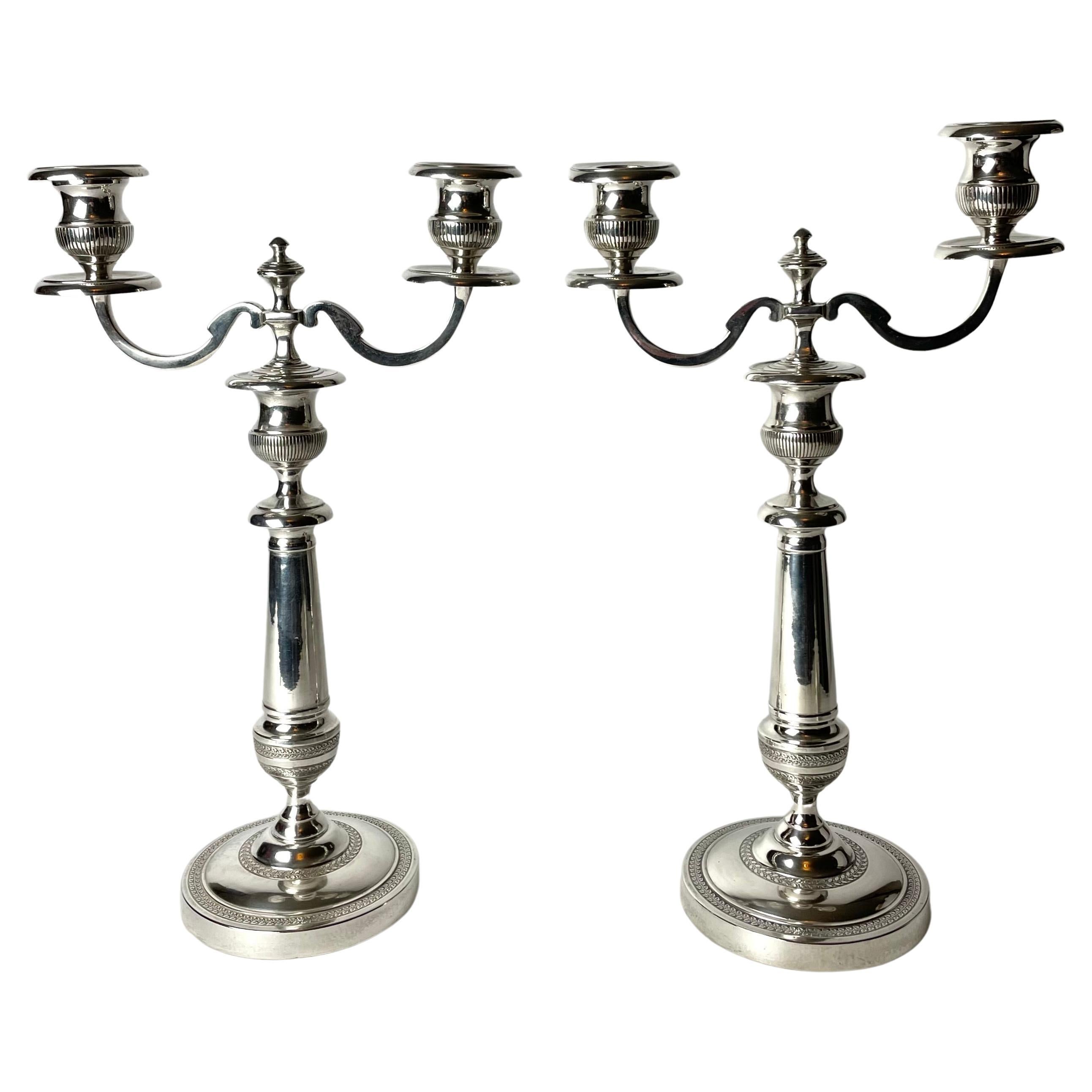 A pair of beautiful silver-plated Candelabras. Swedish Empire from the 1820s