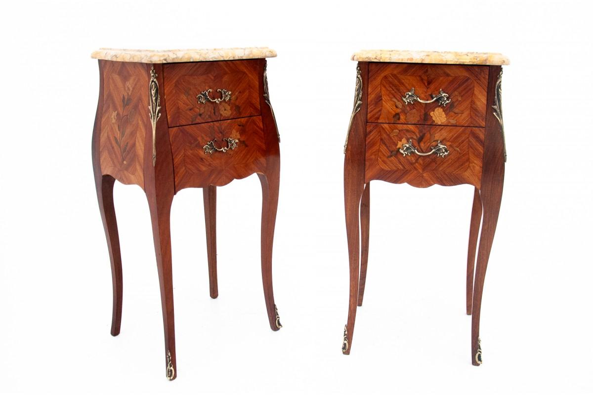 A pair of bedside tables with a stone top, France, circa 1880. 7