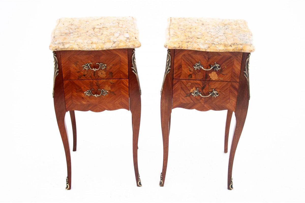 Louis Philippe A pair of bedside tables with a stone top, France, circa 1880.