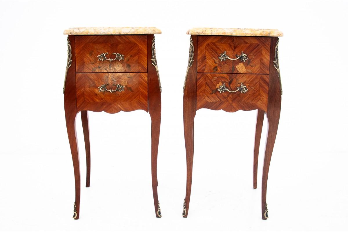 French A pair of bedside tables with a stone top, France, circa 1880.