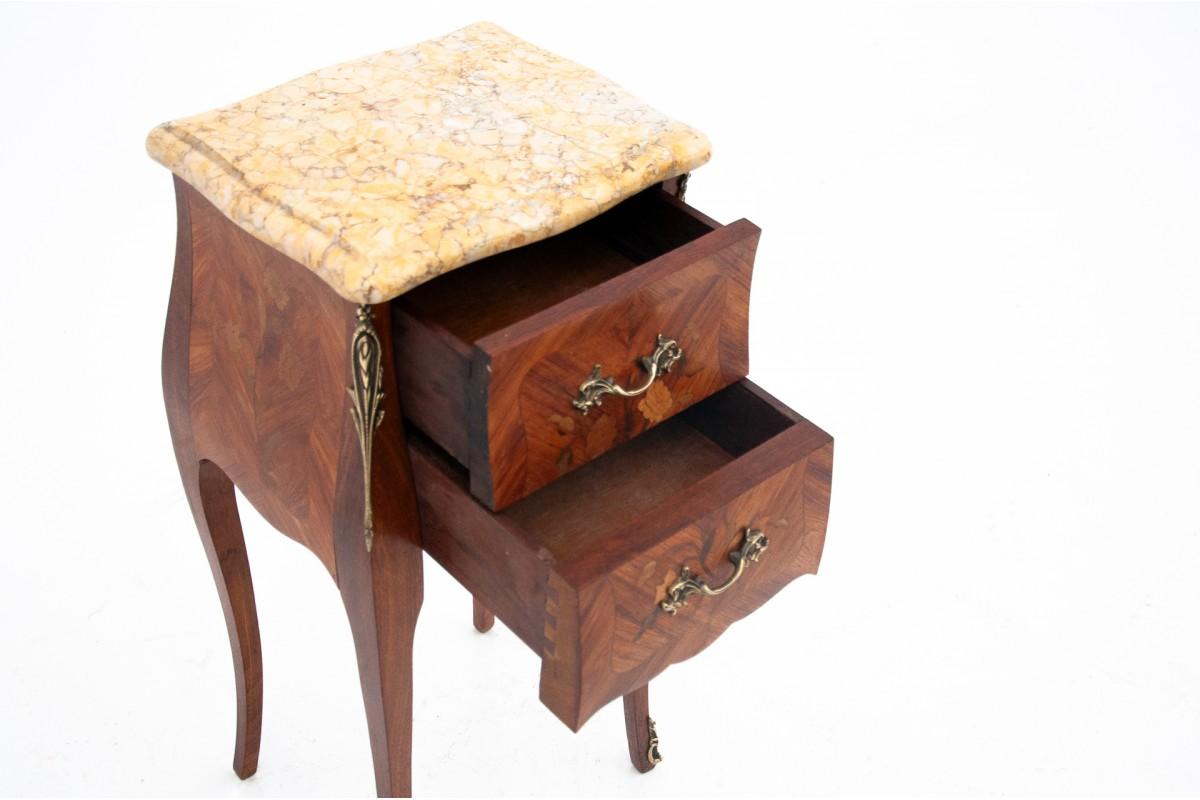 A pair of bedside tables with a stone top, France, circa 1880. 2