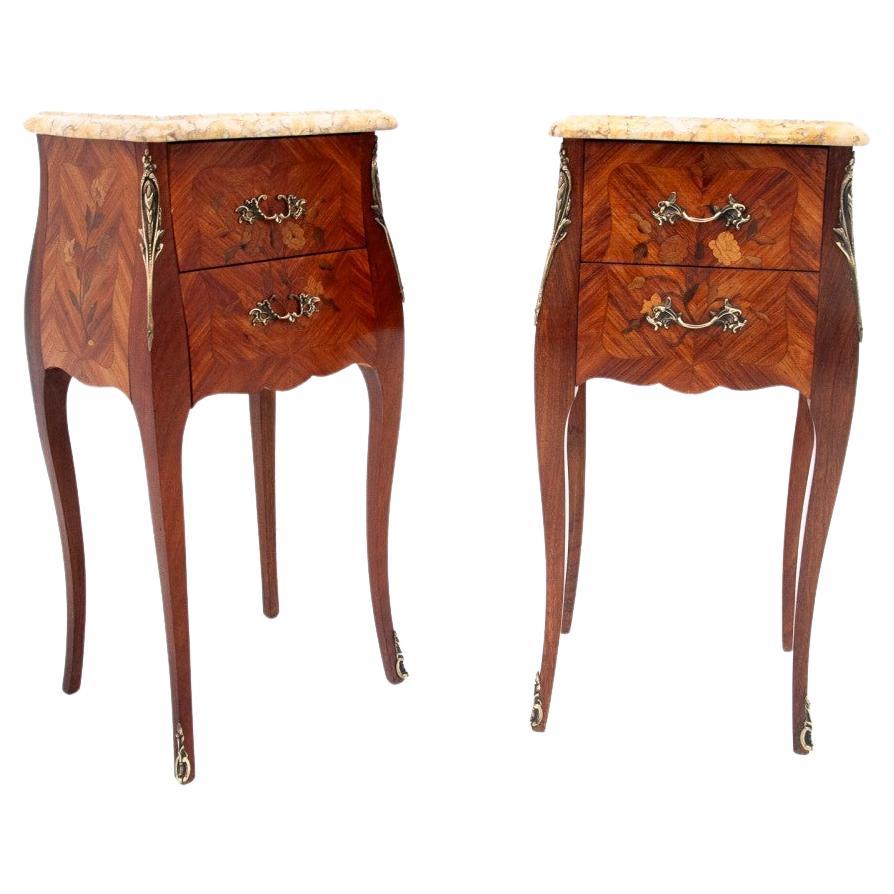 A pair of bedside tables with a stone top, France, circa 1880.