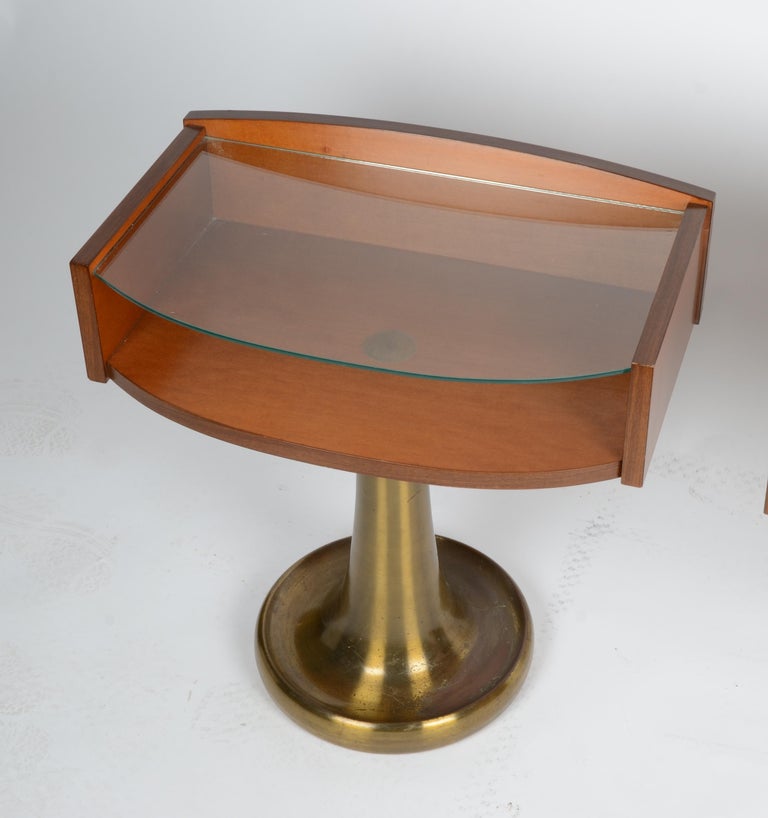Mid-Century Modern Pair of Bedside Tables, Wood and Brass, by Ronchetti & Porri, Italy For Sale