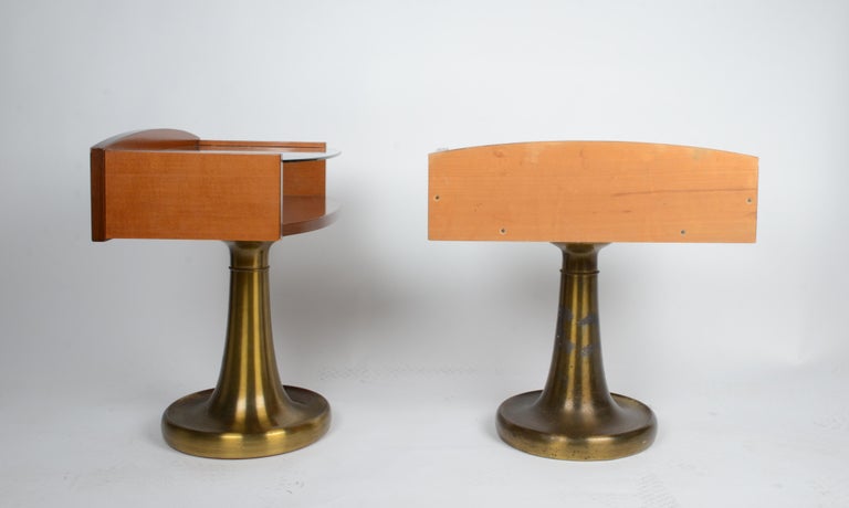 Pair of Bedside Tables, Wood and Brass, by Ronchetti & Porri, Italy In Fair Condition For Sale In Stockholm, SE