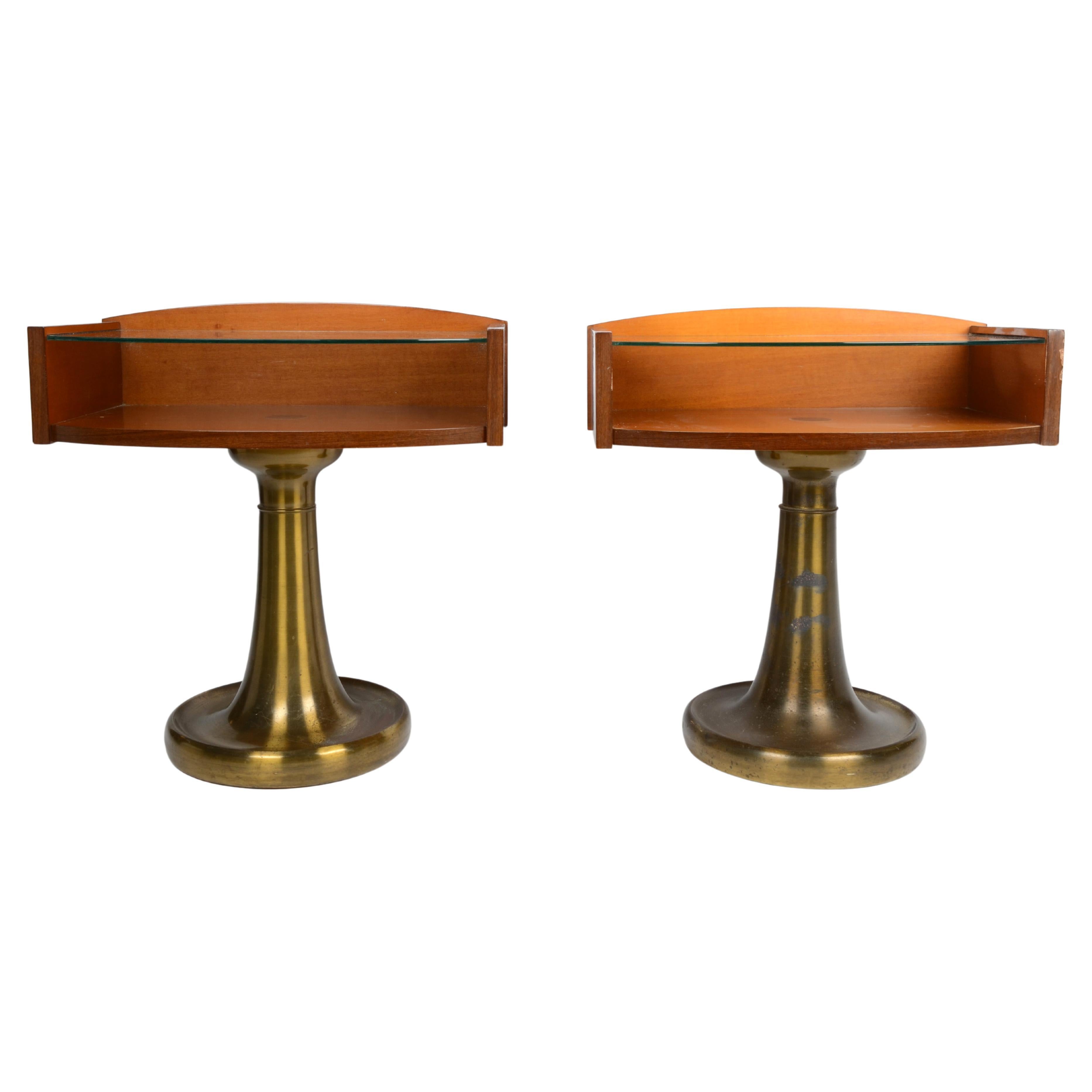 Pair of Bedside Tables, Wood and Brass, by Ronchetti & Porri, Italy
