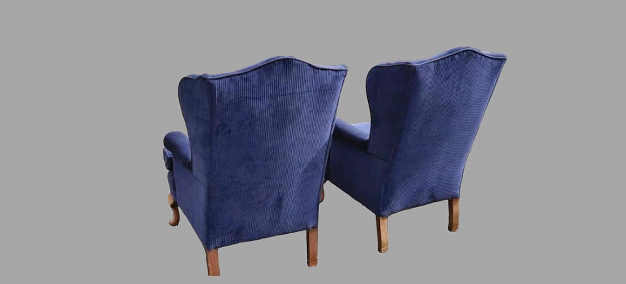 British Pair of Beech Wingback Armchairs For Sale