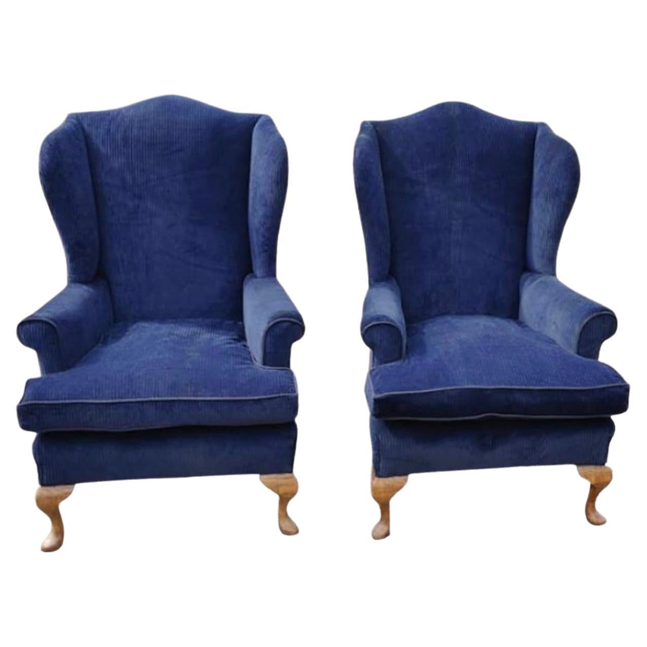 Pair of Beech Wingback Armchairs For Sale