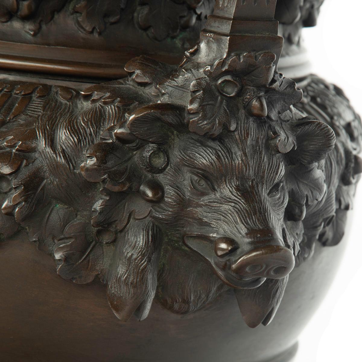 Bronze A pair of Belgian bronze urns by Luppens, Brussels For Sale