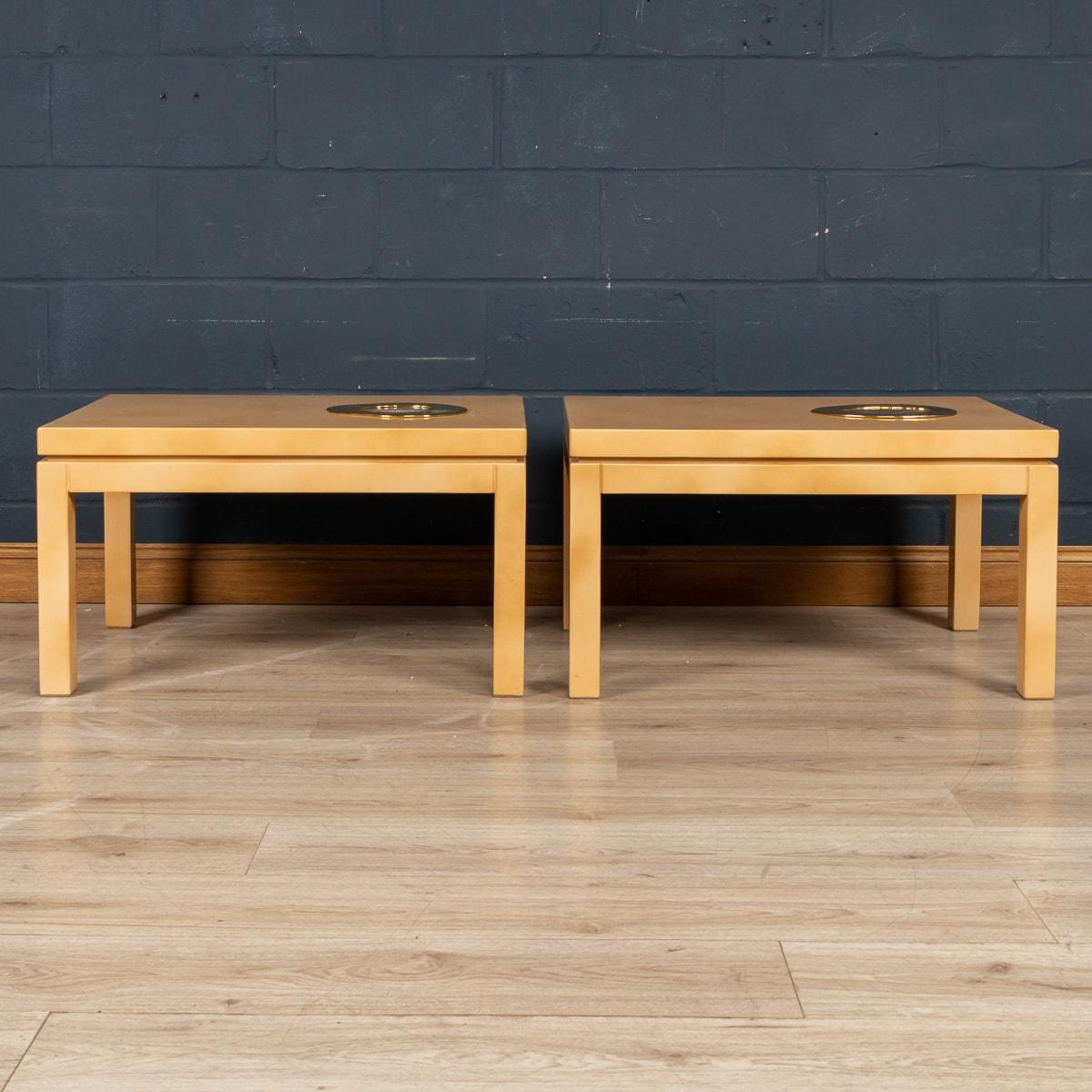 Pareja De Mesas Auxiliares Belgas De Madera Lacada Y Ágata De Willy Daro, c.1970 en venta 4