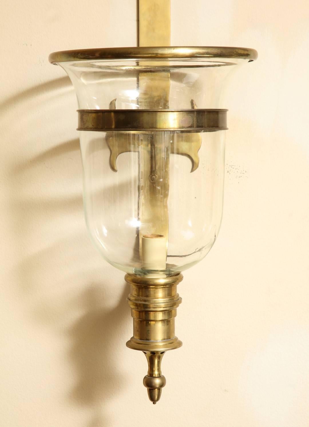 Late 20th Century Pair of Bell Jar Brass Sconces by Chapman