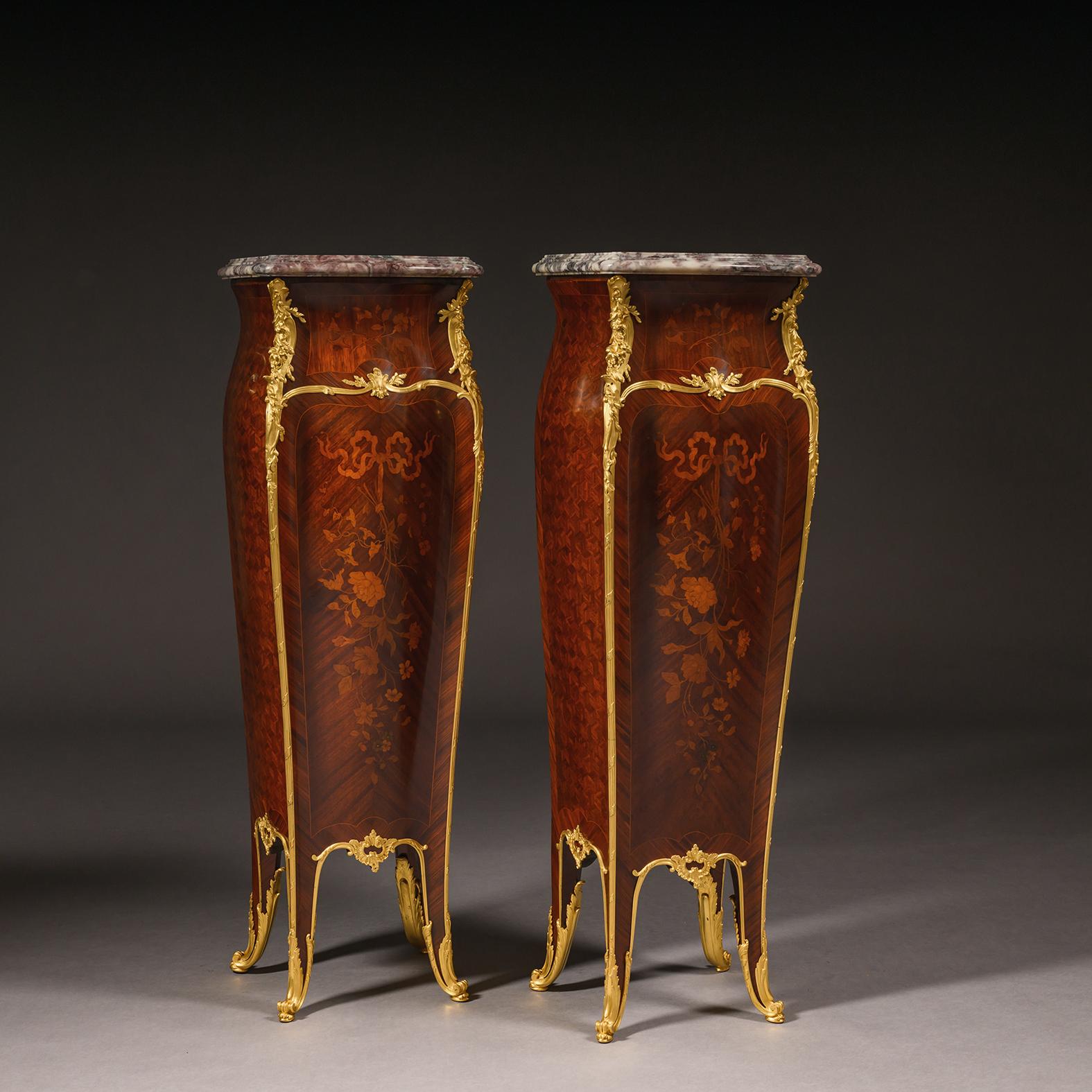 A Pair Of Belle Epoque Marquetry Pedestals, By François Linke, Paris For Sale 3