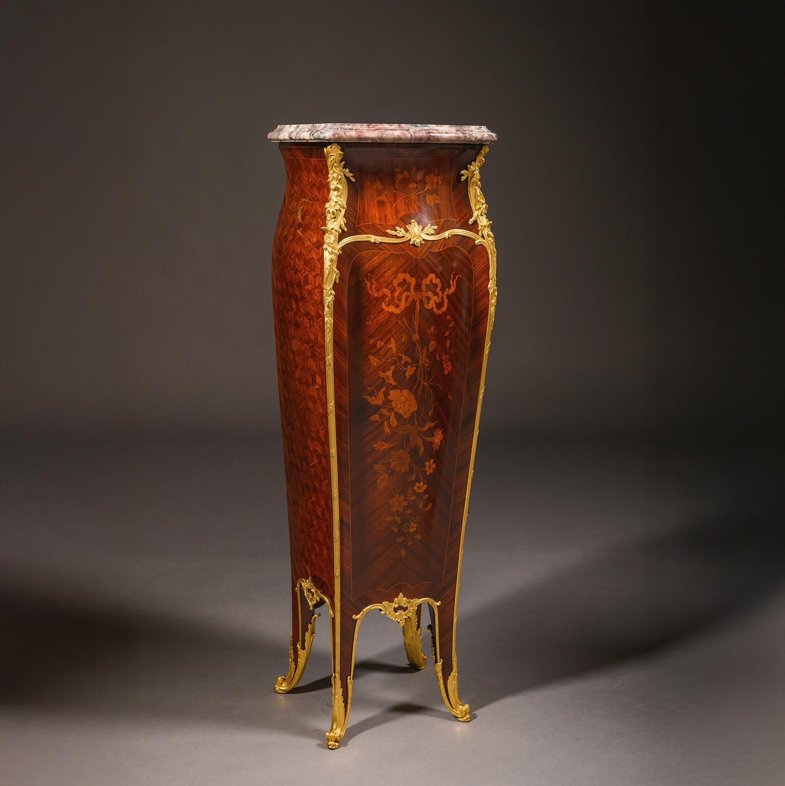 Louis XV A Pair Of Belle Epoque Marquetry Pedestals, By François Linke, Paris For Sale