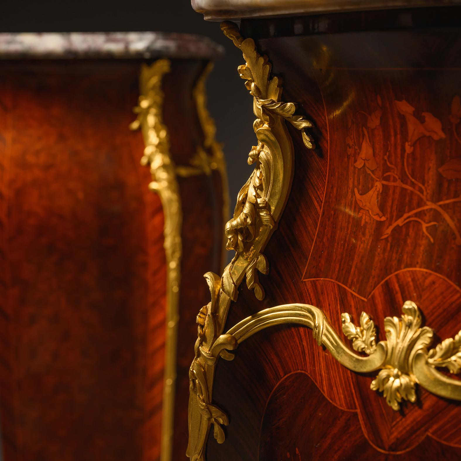 Ormolu A Pair Of Belle Epoque Marquetry Pedestals, By François Linke, Paris For Sale