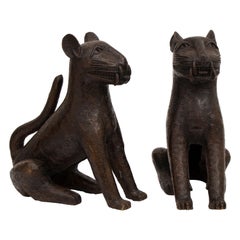 Pair of Benin Bronze Leopards, circa 1920s-1940s