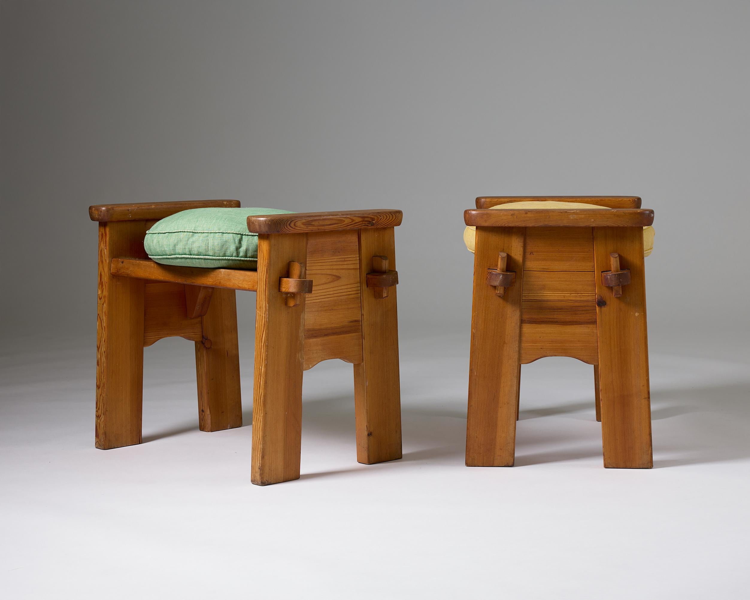A pair of ‘Berga’ stools designed by David Rosén for Nordiska Kompaniet, Sweden In Good Condition For Sale In Stockholm, SE