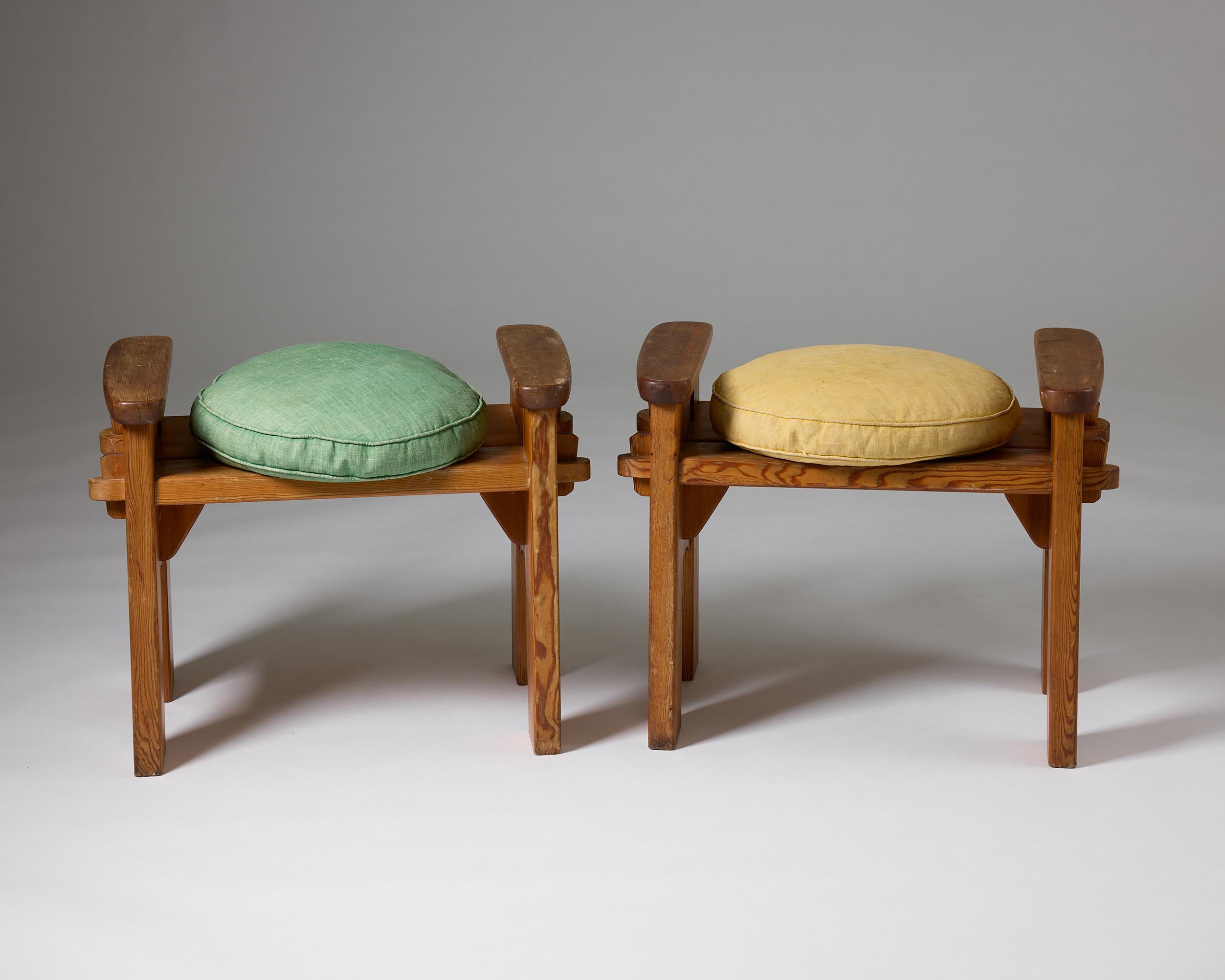 Fabric A pair of ‘Berga’ stools designed by David Rosén for Nordiska Kompaniet, Sweden For Sale