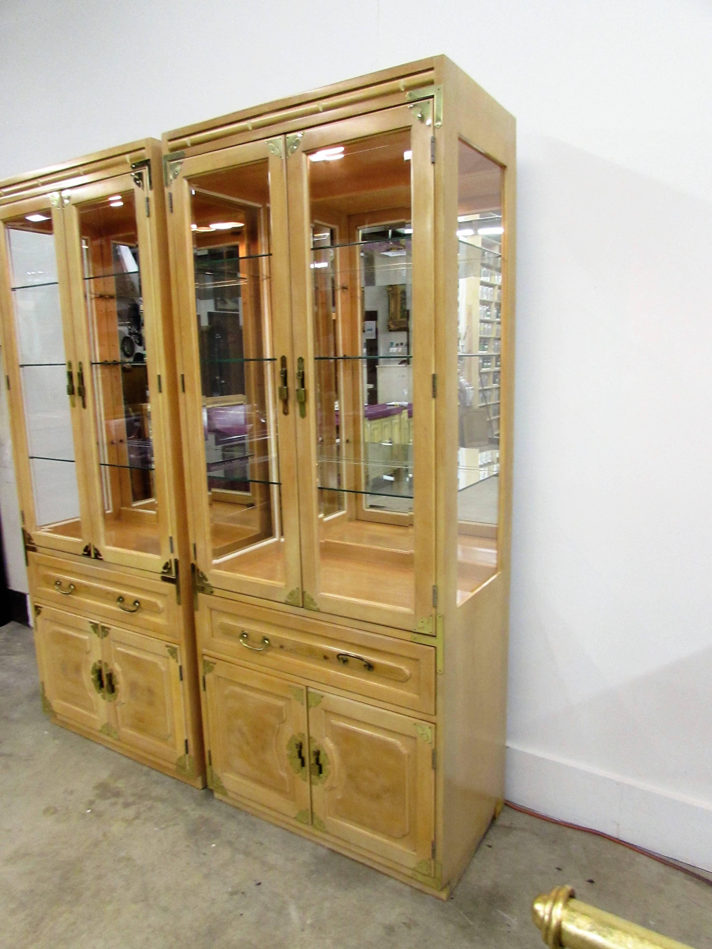 Ash Pair of Bernhardt Chinoiserie Cabinets For Sale
