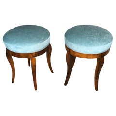A Pair of Biedermeier Stools, 1820, Walnut Veneer, Refinished