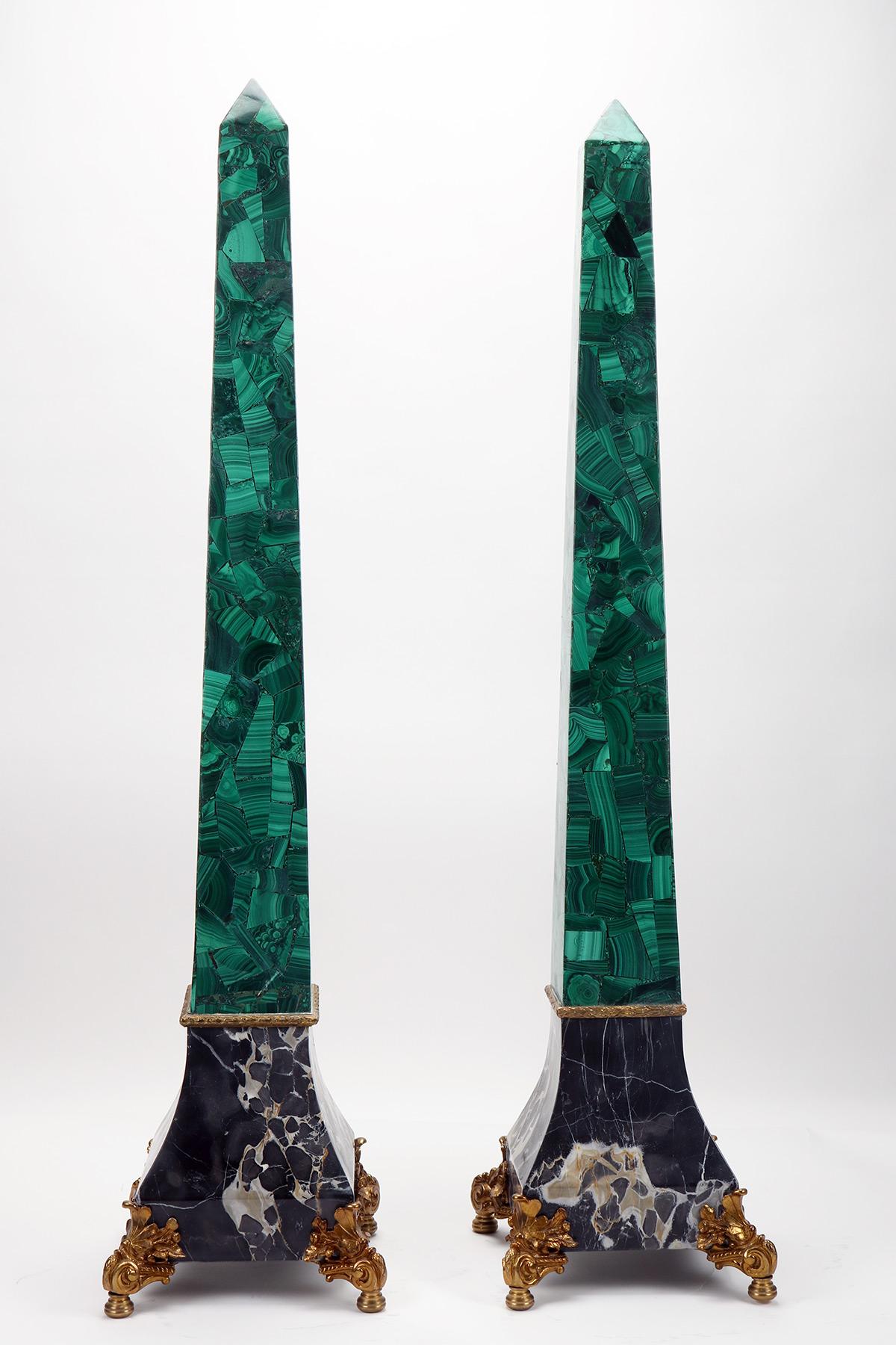 Pair of Big Malachite Obelisks, Russia 1880 7