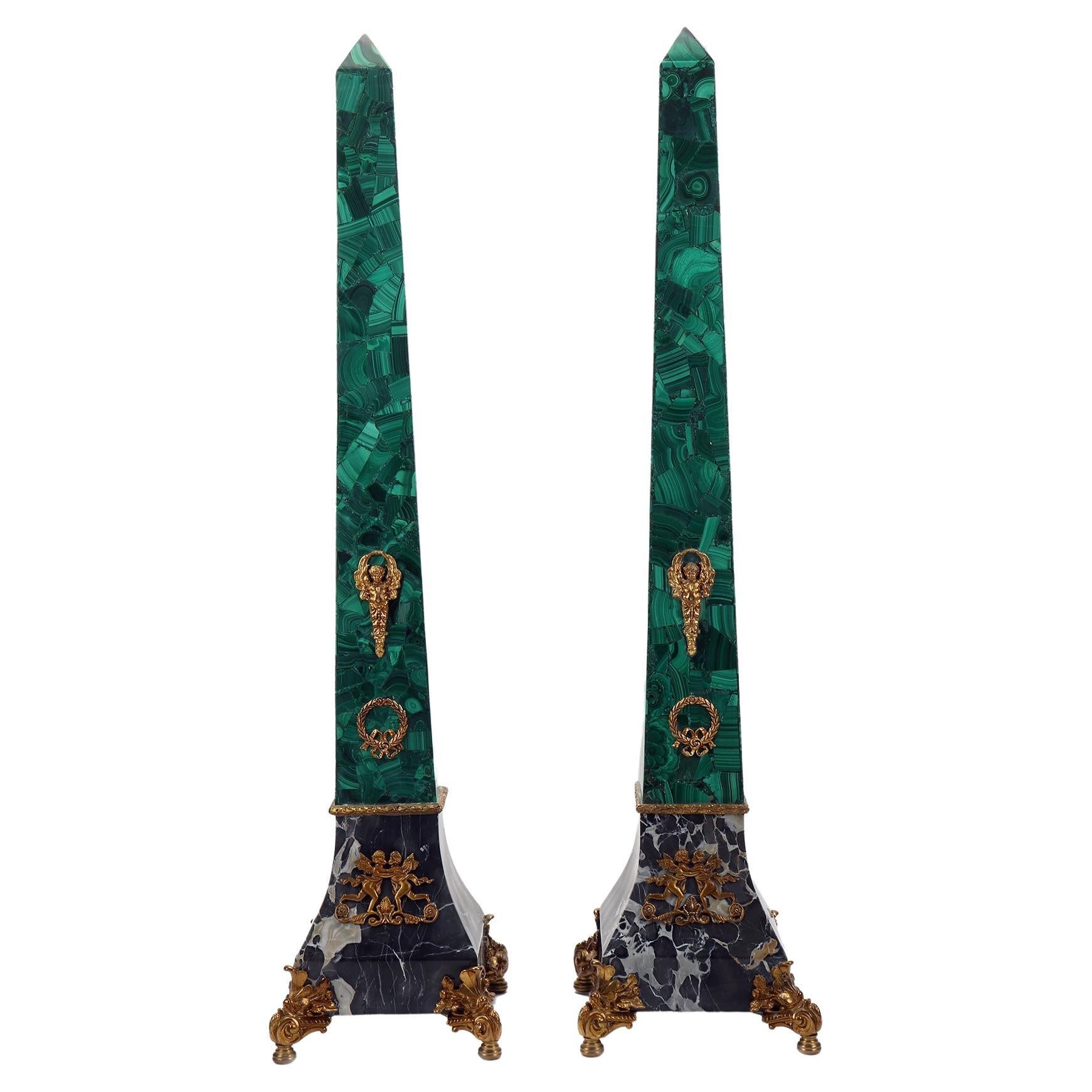 Pair of Big Malachite Obelisks, Russia 1880