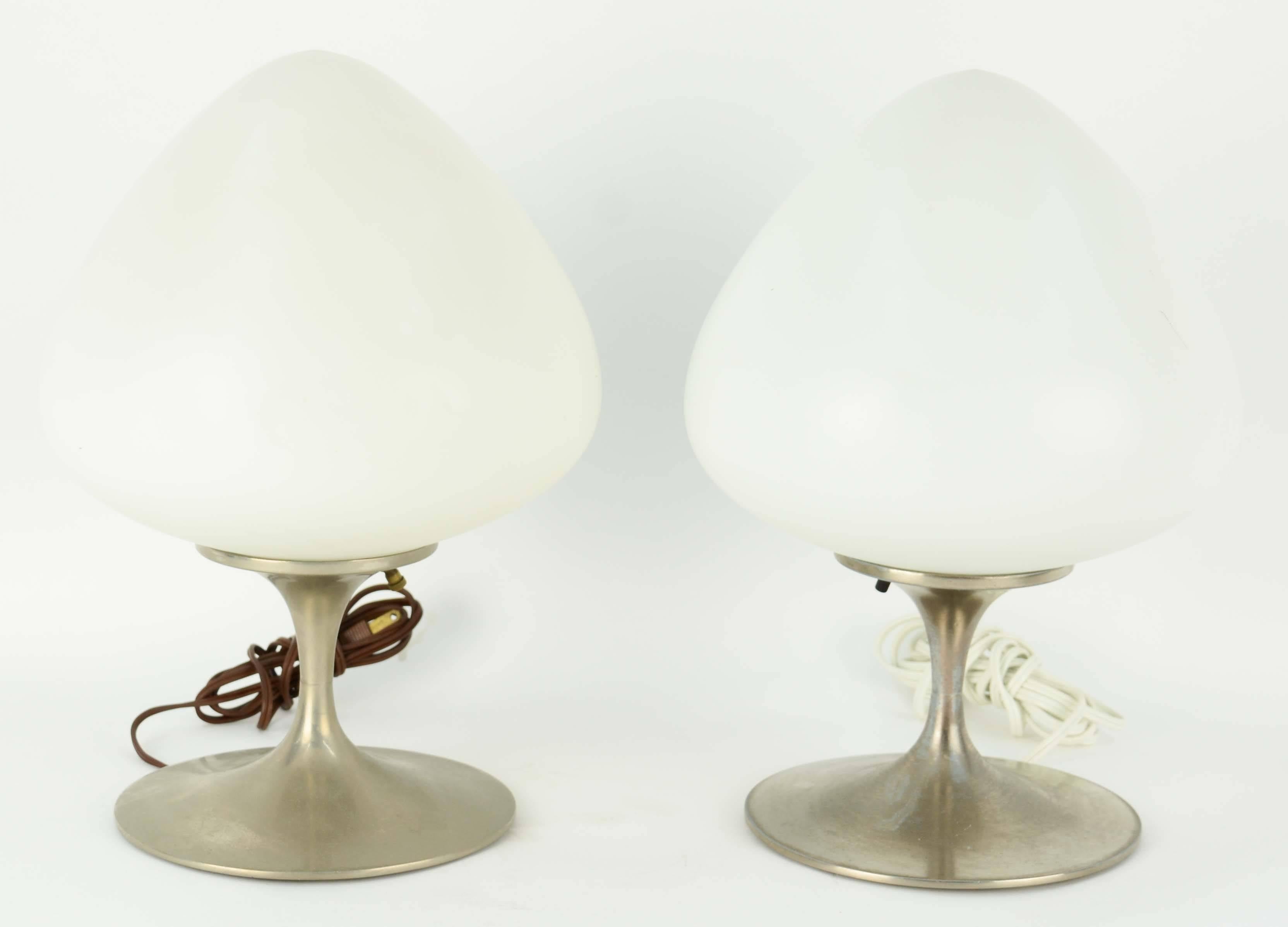 A pair of Bill Curry acorn Laurel lamps in brushed aluminum.