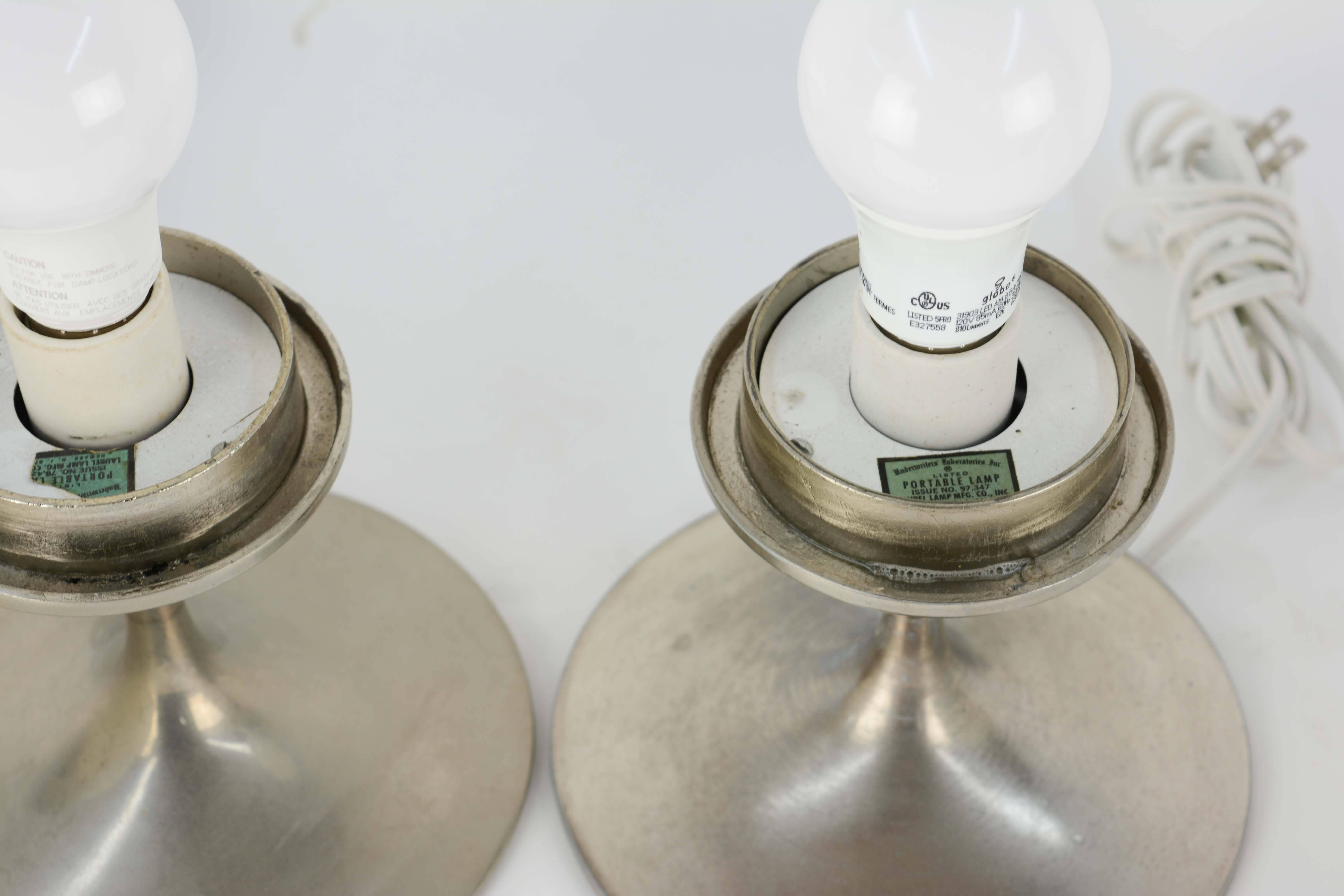 American Pair of Bill Curry Acorn Laurel Lamps in Brushed Aluminum