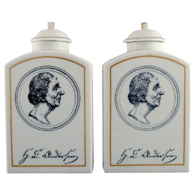 Paire de Bing & Grondahl H.C. Boîtes à thé Andersen en porcelaine en vente