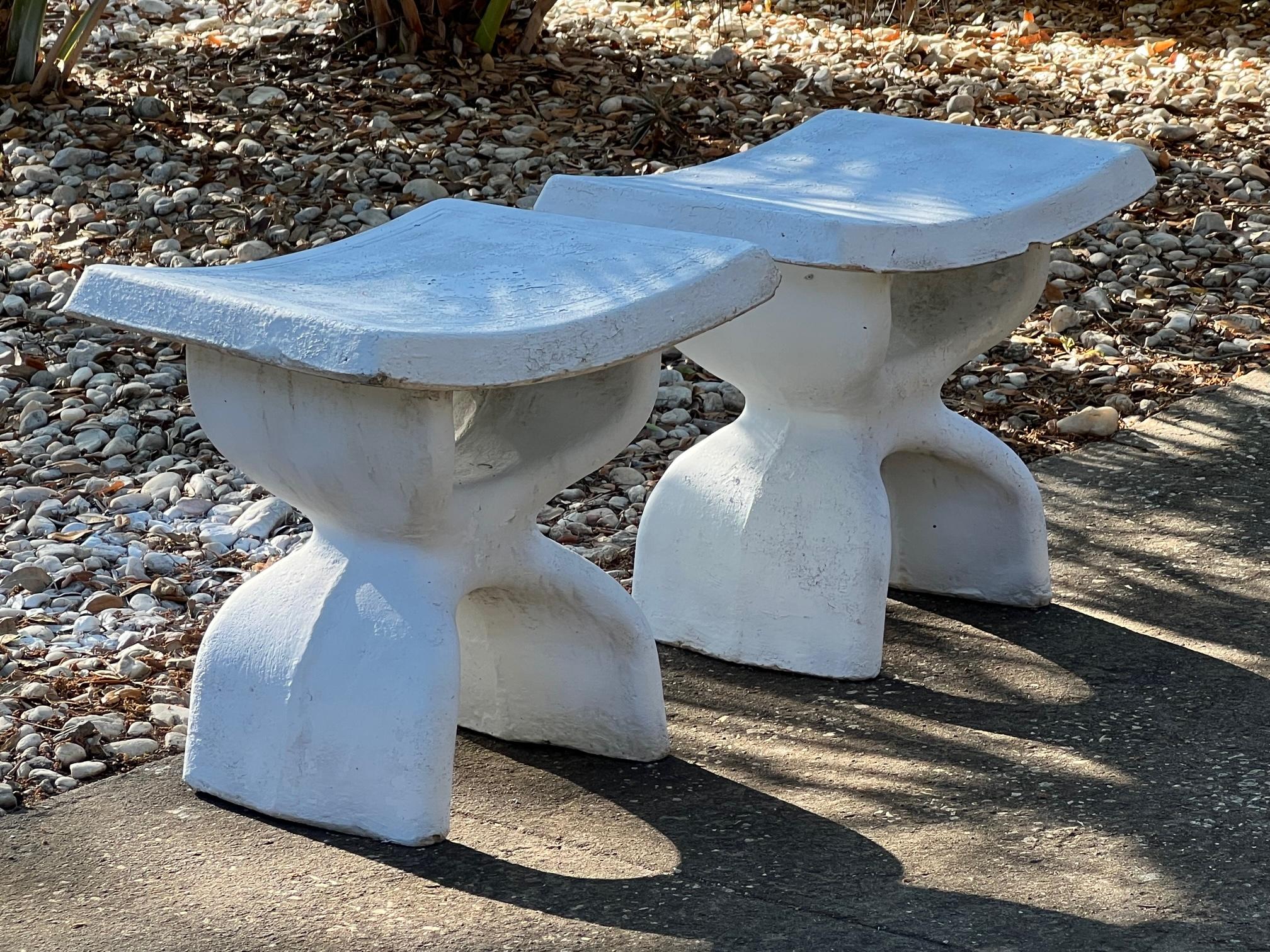 Mid-Century Modern Pair of Biomorphic Concrete Stools, 1974 For Sale
