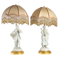 Antique Pair of Biscuit Lamps, Late 19th Century