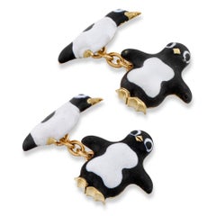 A Pair Of Black And White Enamel Penguin Cufflinks