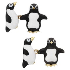 A Pair Of Black And White Enamel Penguin Cufflinks