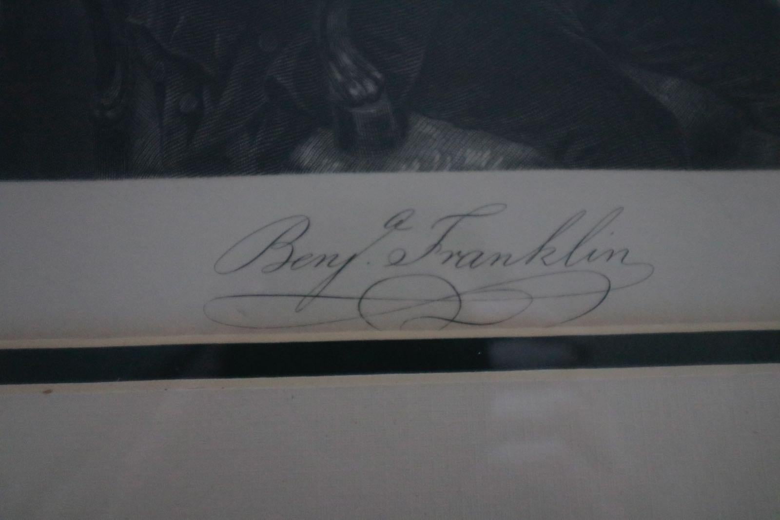 Pair of Black and White Regal Prints, George Washington and Ben Franklin In Good Condition For Sale In Westport, CT