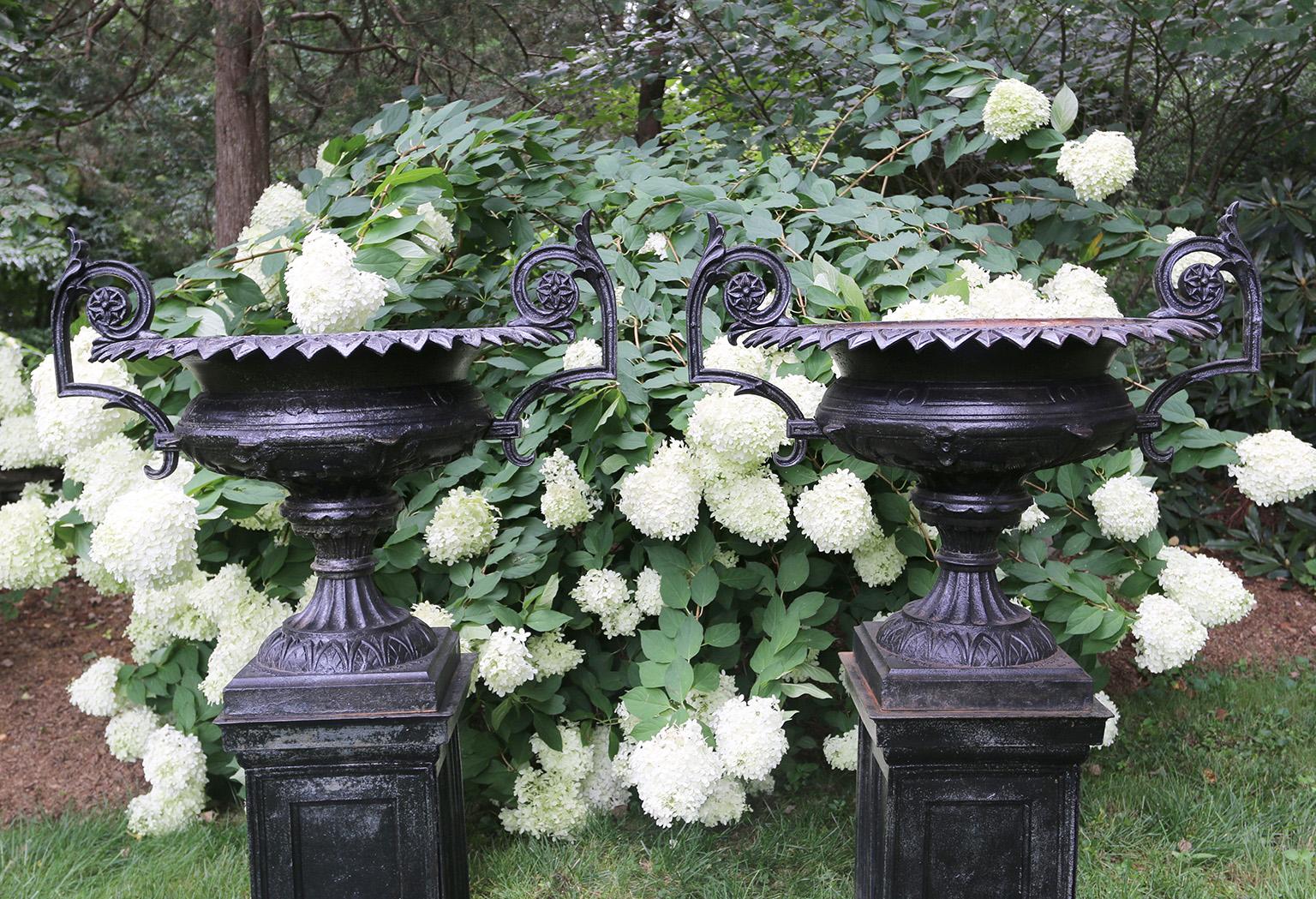 American A Pair of Black Cast-Iron Urns by J.W. Fiske For Sale