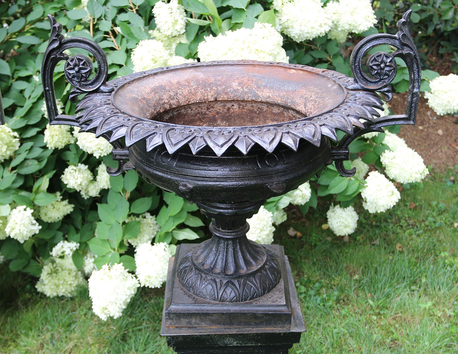 19th Century A Pair of Black Cast-Iron Urns by J.W. Fiske For Sale