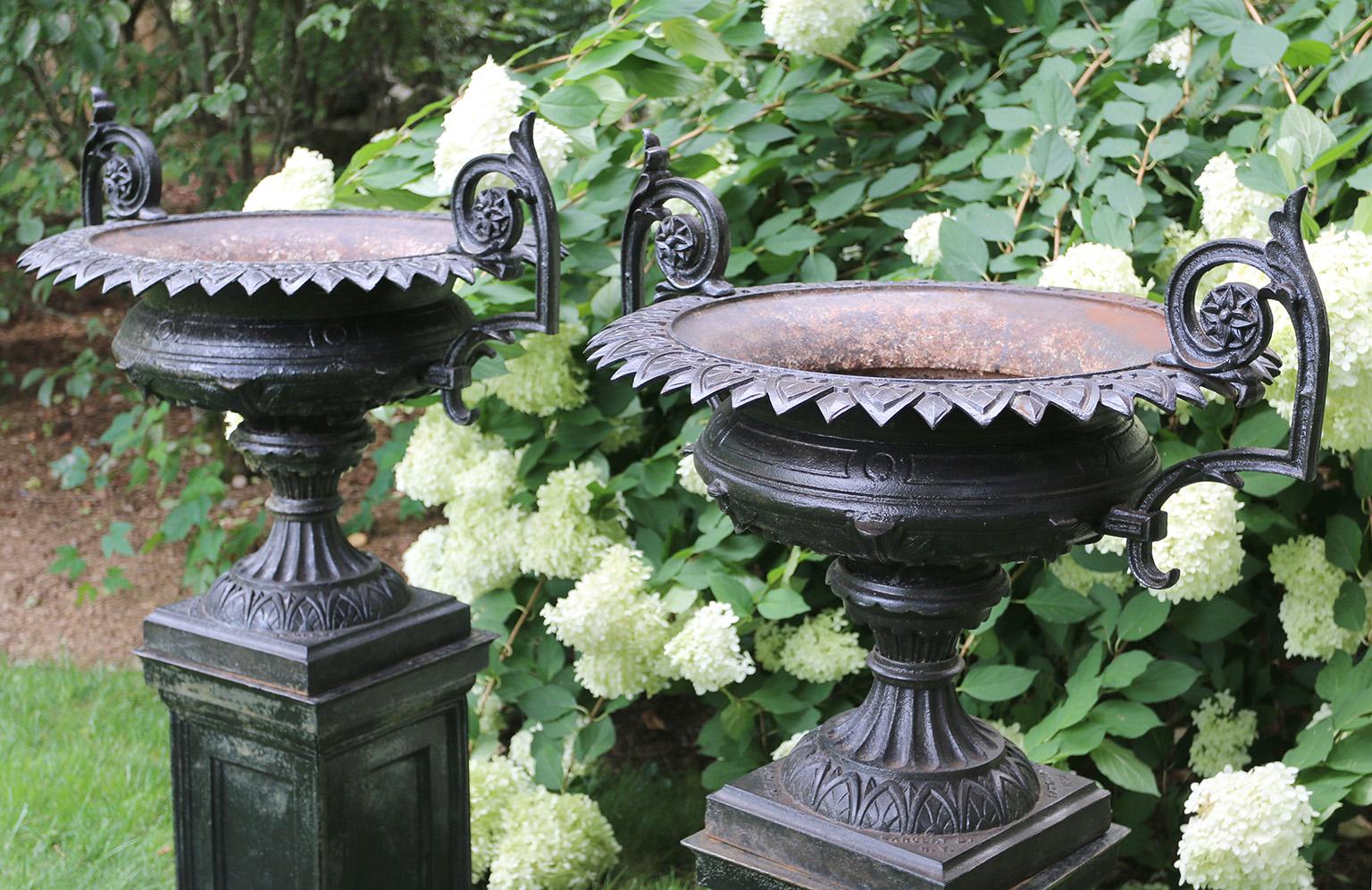 A Pair of Black Cast-Iron Urns by J.W. Fiske For Sale 1