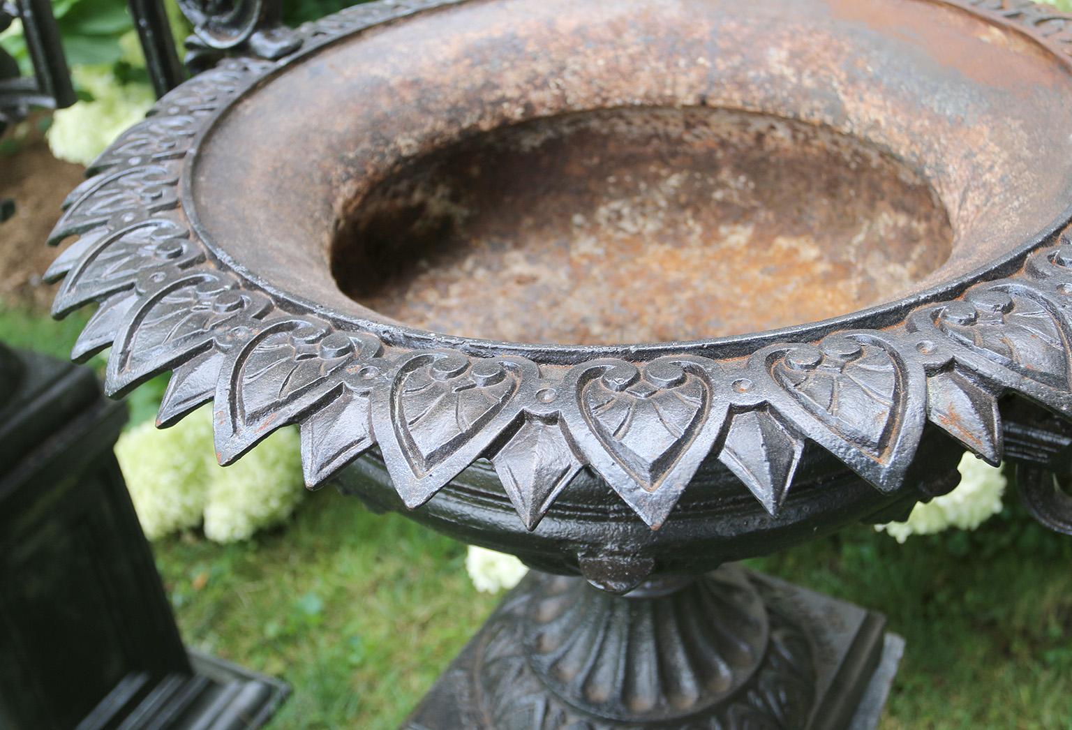 A Pair of Black Cast-Iron Urns by J.W. Fiske For Sale 2
