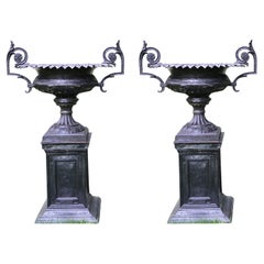 Antique A Pair of Black Cast-Iron Urns by J.W. Fiske