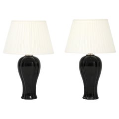 A Pair of Black Ceramic & Nickel Table Lamps