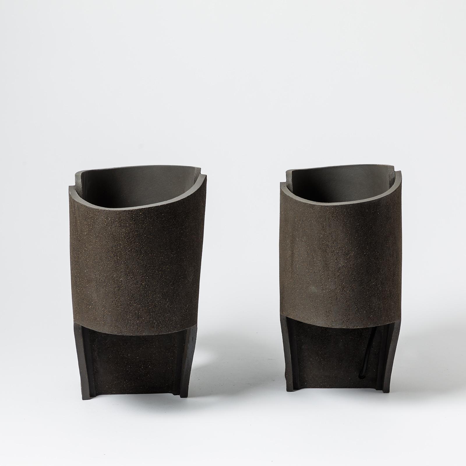 Contemporary Pair of Black Ceramic Table Lamps by Denis Castaing, 2022 For Sale