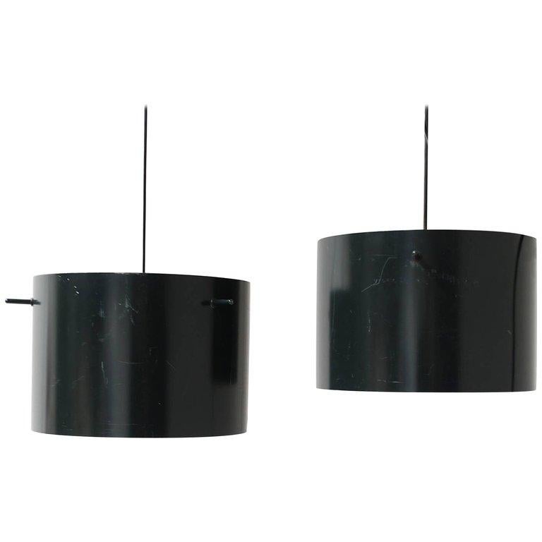 Mid-Century Modern Pair of Black Danish Modern Pendant Lamps by Friis & Moltke for Lampas, 1970s For Sale