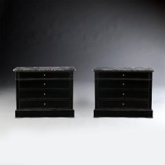 Pair of Black Ebonized 19th Century French Commodes with Grey Marble Tops
