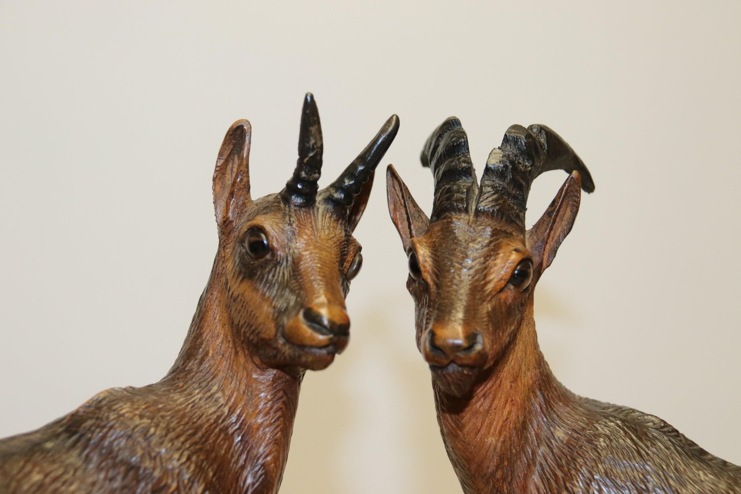 Pair of Black Forest Hand Carved Figure Groups of Ibex and Chamois, circa 1900 For Sale 5