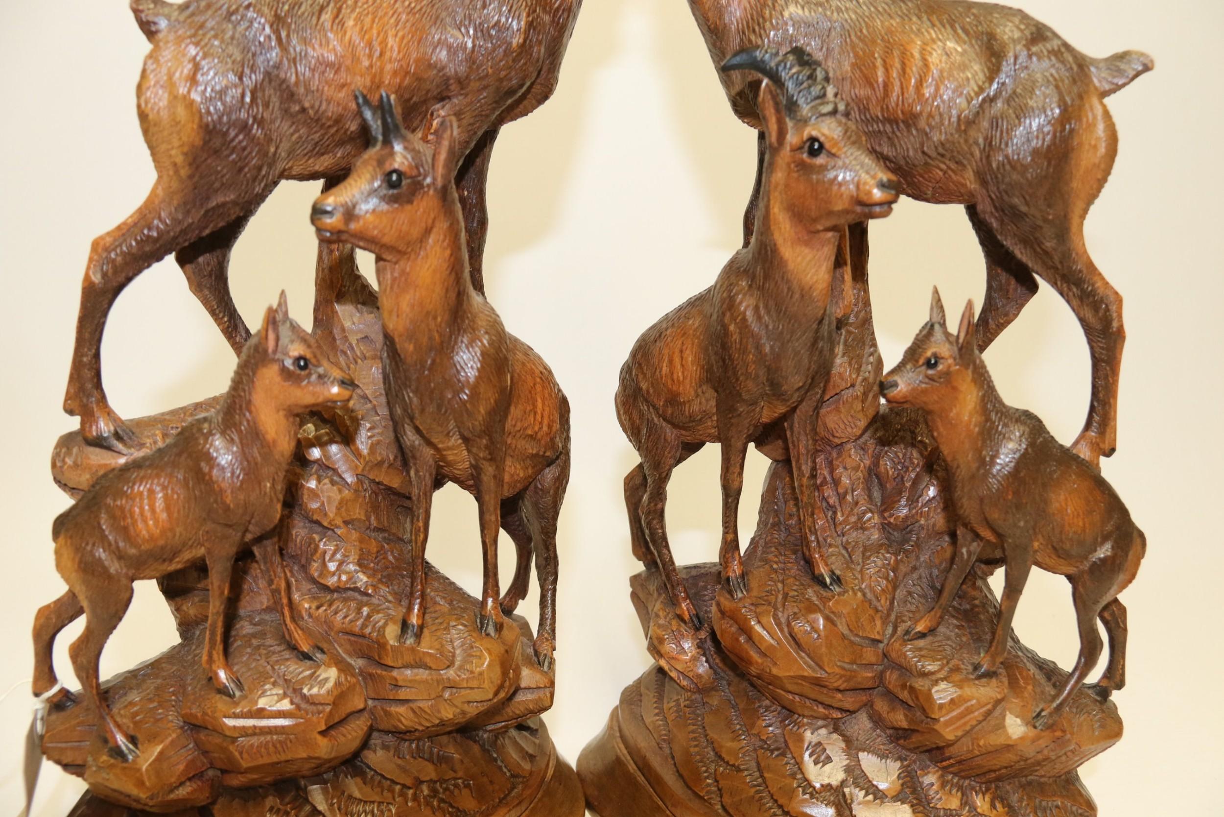 Pair of Black Forest Hand Carved Figure Groups of Ibex and Chamois, circa 1900 For Sale 7