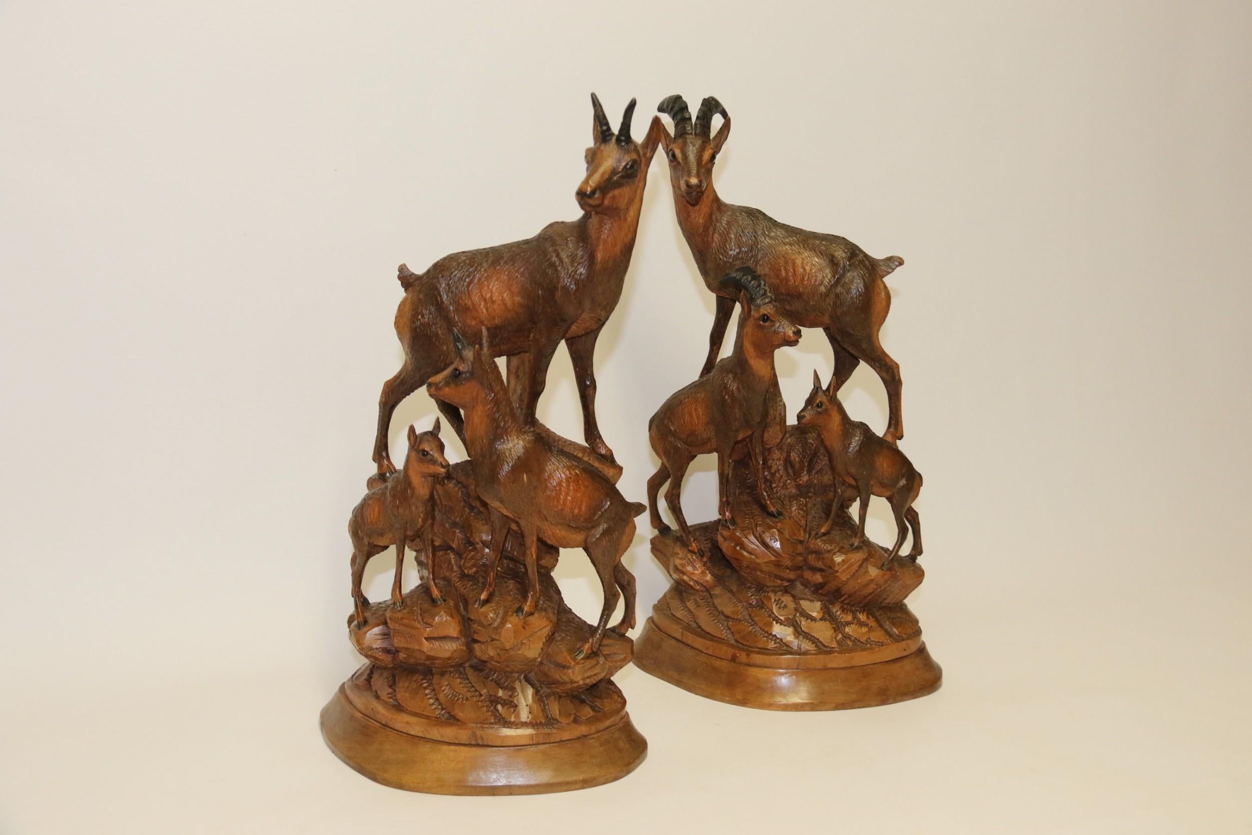 Pair of Black Forest Hand Carved Figure Groups of Ibex and Chamois, circa 1900 For Sale 8