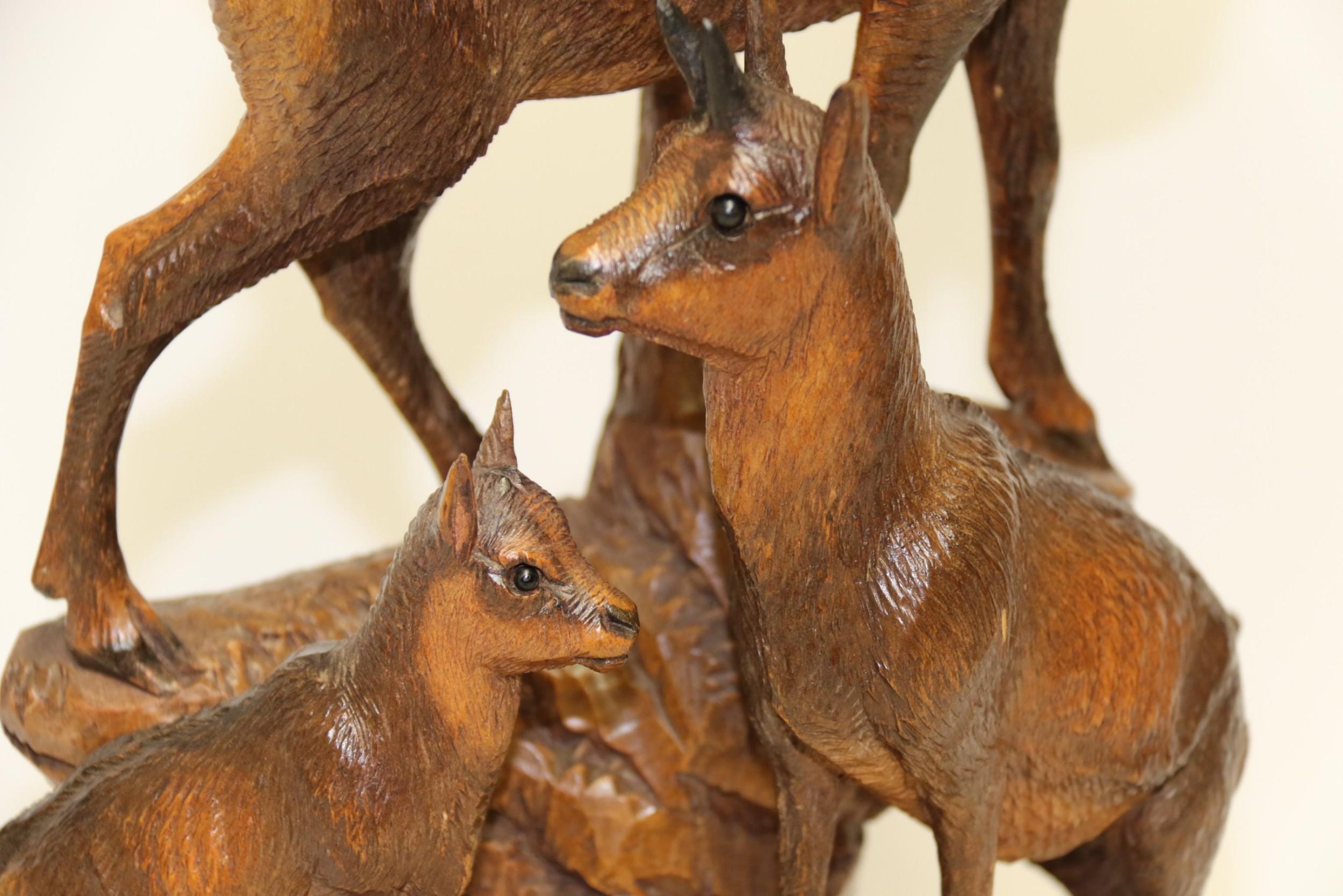 Pair of Black Forest Hand Carved Figure Groups of Ibex and Chamois, circa 1900 For Sale 14