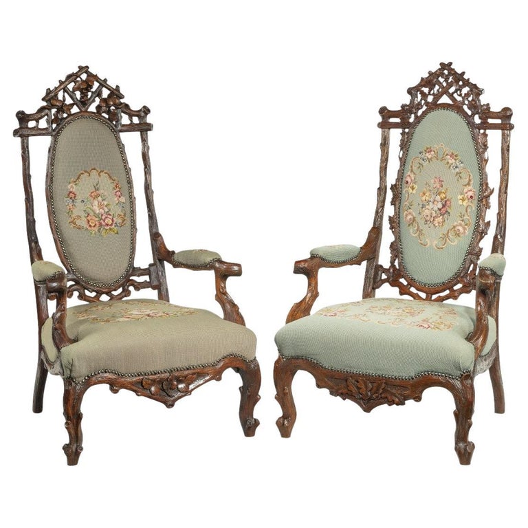 Pair of ‘Black Forest’ Linden Wood Arm Chairs For Sale at 1stDibs