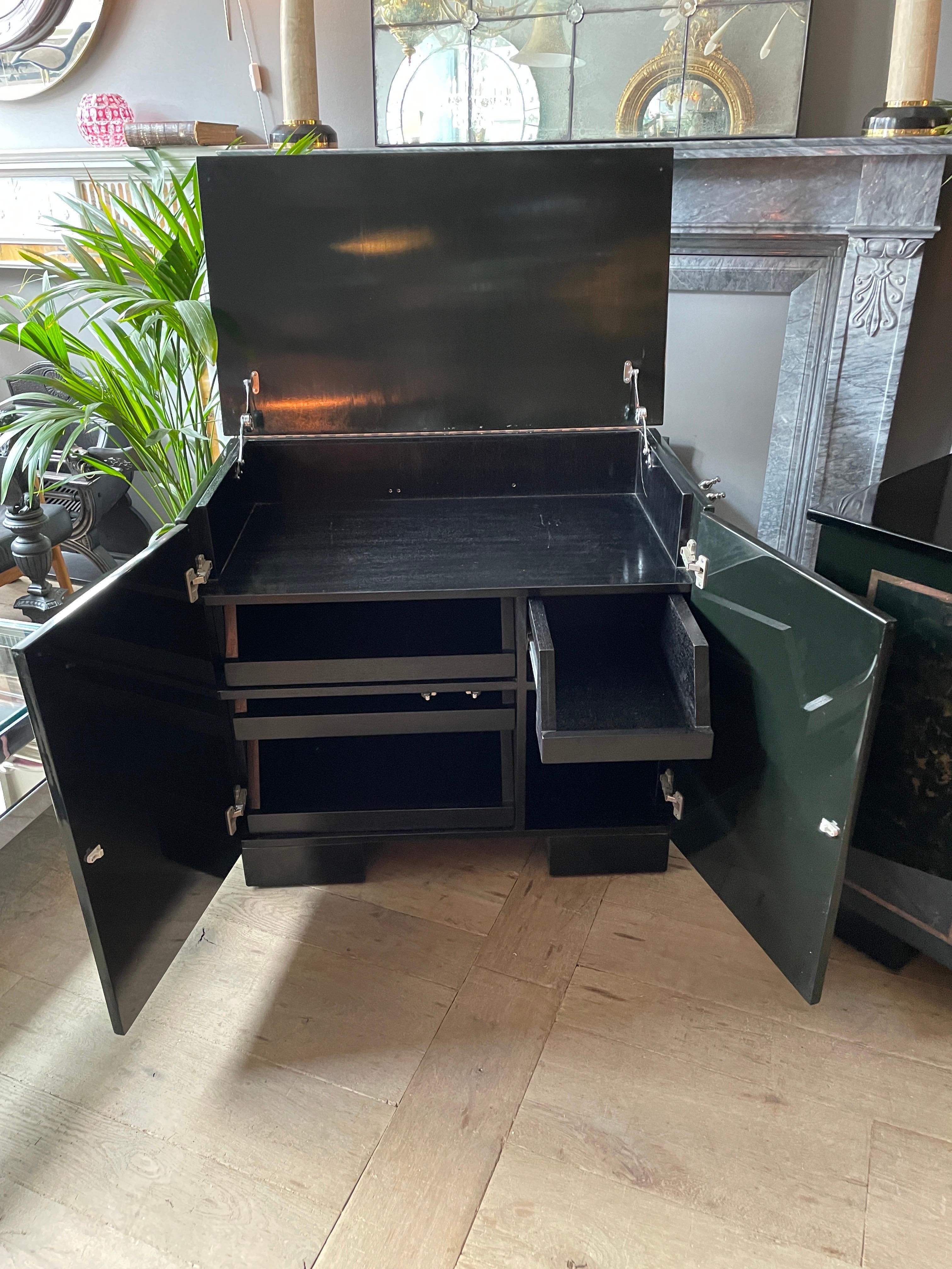 Pair of Black Lacquered Cabinets For Sale 4