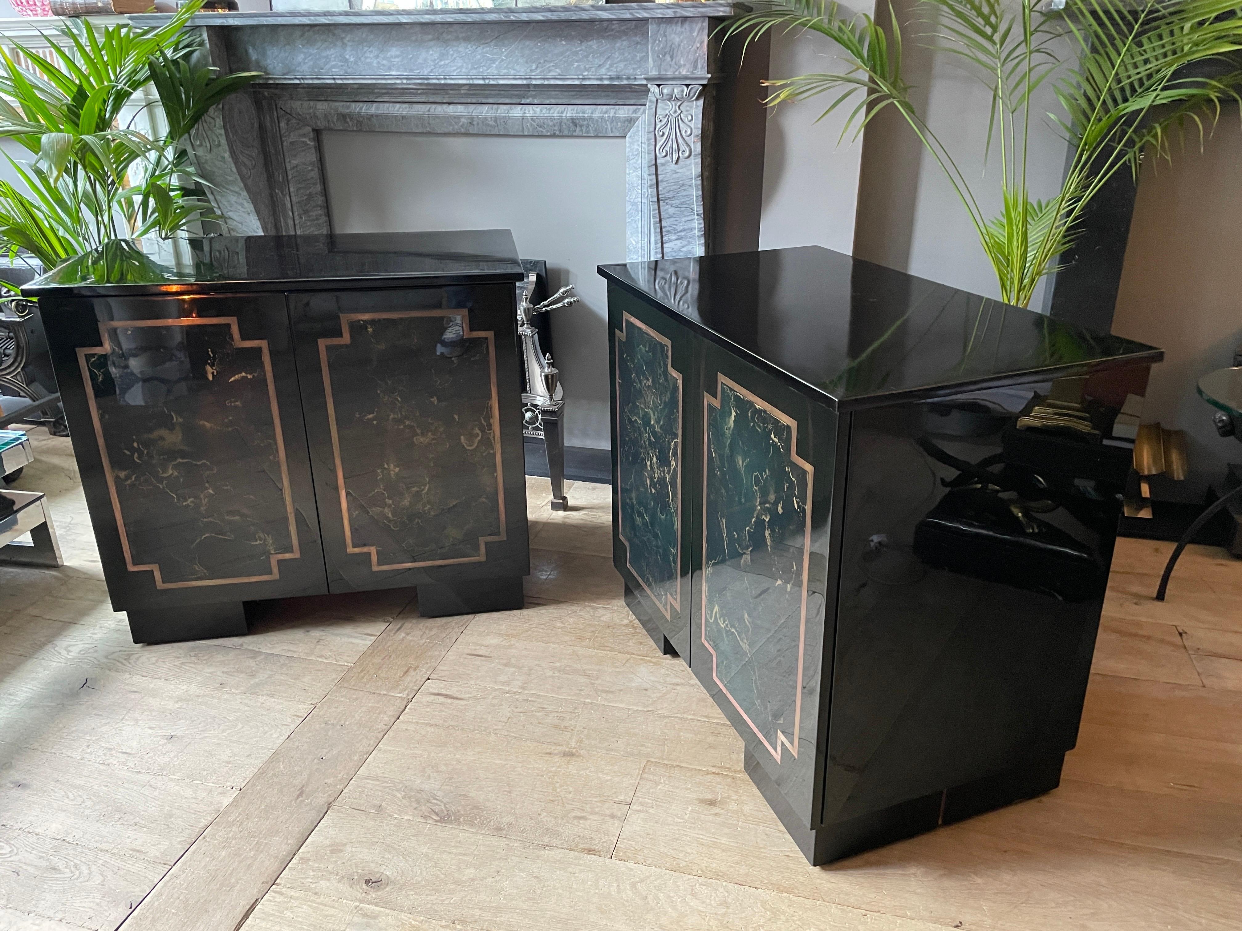 Pair of Black Lacquered Cabinets For Sale 5